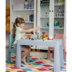 Teggi Grey/Old Rose/Turquoise Multifun 3-in-1 Tafel met Twee Stoeltjes< Verrassend Speelgoedvoordeel