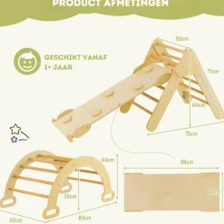 Trendmix 3 in 1 Houten Klimset met Glijbaan Klimdriehoek en Klimboog| Sale