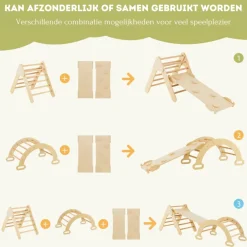 Trendmix 3 in 1 Houten Klimset met Glijbaan Klimdriehoek en Klimboog| Sale