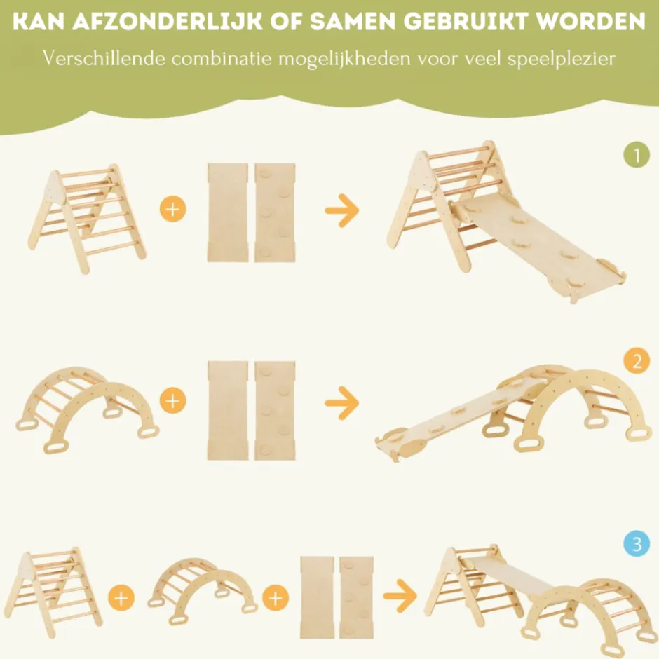 Trendmix 3 in 1 Houten Klimset met Glijbaan Klimdriehoek en Klimboog| Sale
