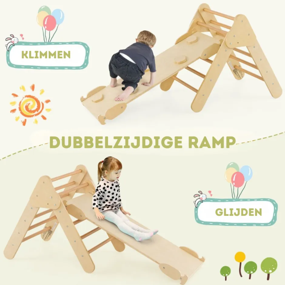 Trendmix 3 in 1 Houten Klimset met Glijbaan Klimdriehoek en Klimboog| Sale