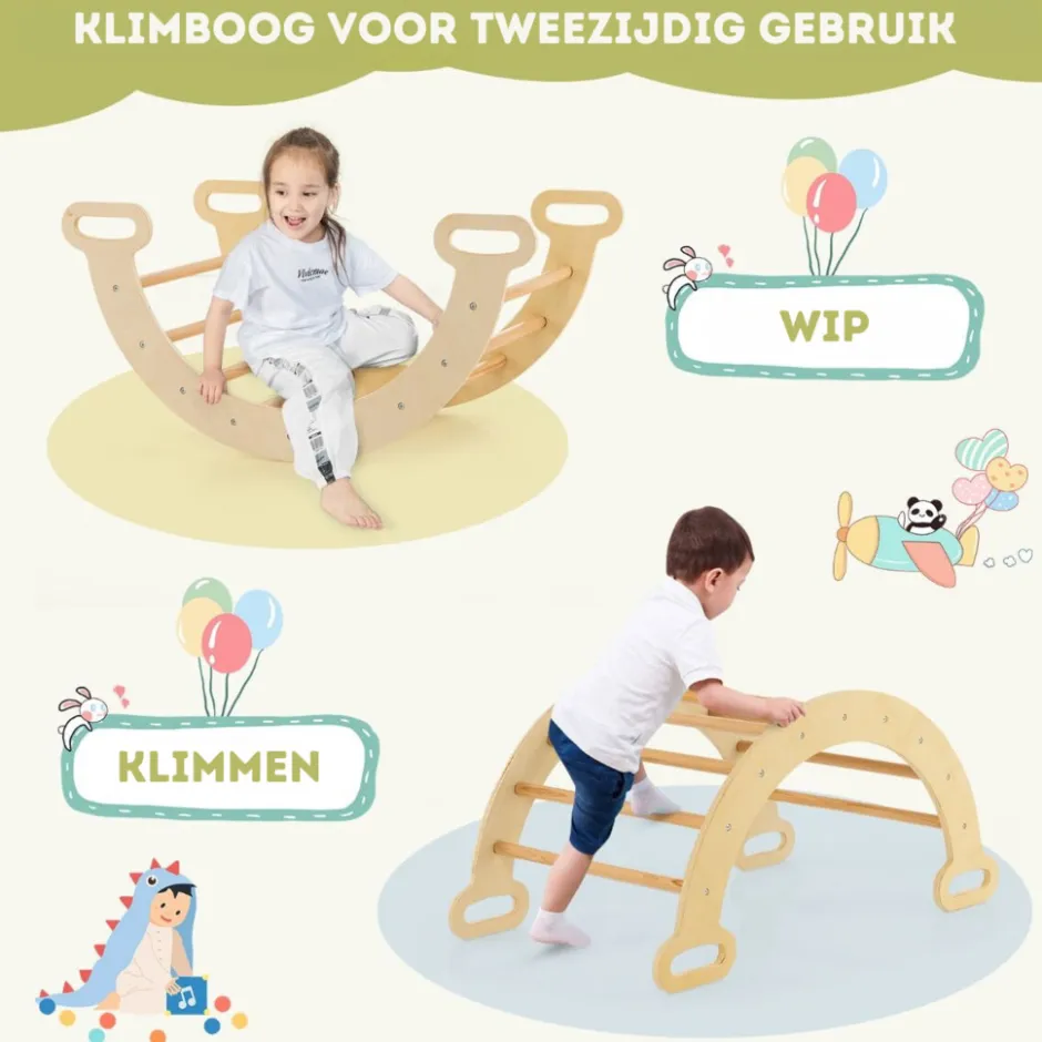 Trendmix 3 in 1 Houten Klimset met Glijbaan Klimdriehoek en Klimboog| Sale