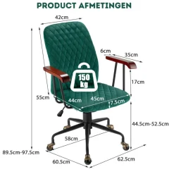 Trendmix Fluwelen Vintage Bureaustoel Met Kantelbare Rugleuning< Meubels