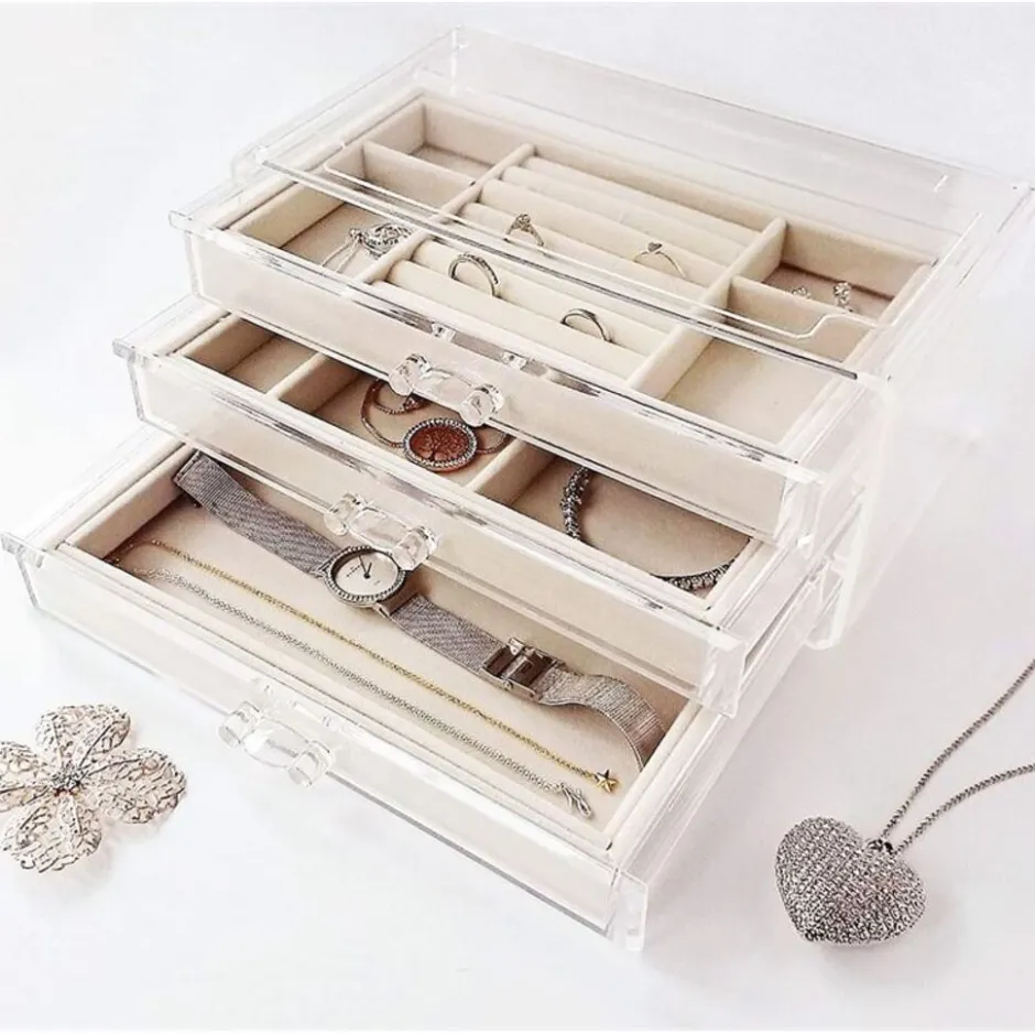UNIQ Acryl Sieradendoos met 3 Laden, Organizer Transparant< Sieraden En Bijoux