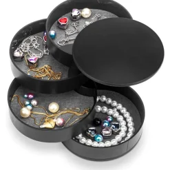 UNIQ draaibare ronde sieradendoos / organizer met 4 vakken - Zwart< Sieraden En Bijoux