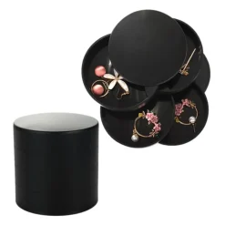 UNIQ draaibare ronde sieradendoos / organizer met 4 vakken - Zwart< Sieraden En Bijoux