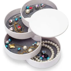 UNIQ Draaibare Ronde Sieradendoos / Organizer met Spiegel - Wit< Sieraden En Bijoux