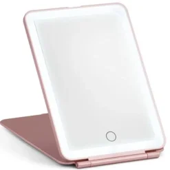 UNIQ Opvouwbare LED Make‑upspiegel (USB oplaadbaar) – Reisspiegel met 3 Lichtstanden, Roze| Hot