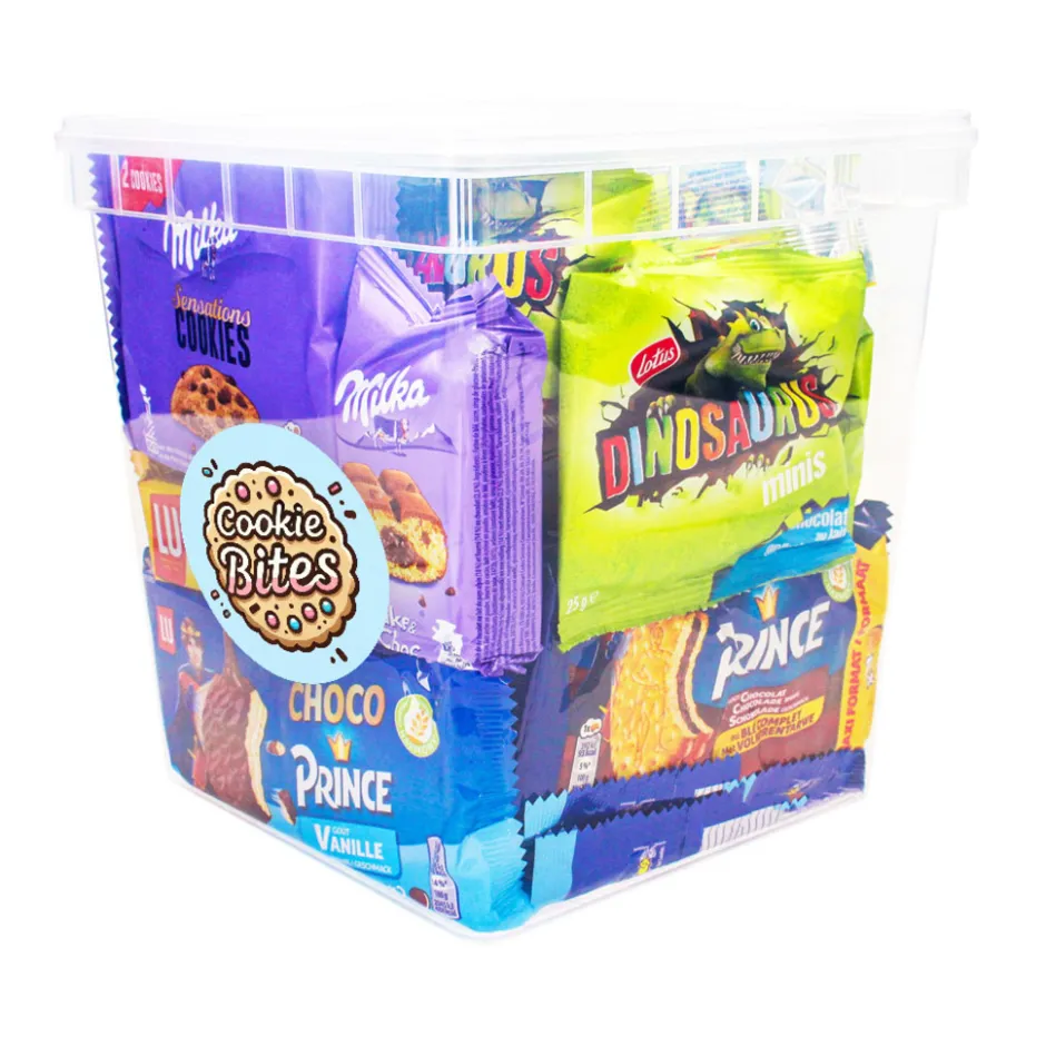LU Vieruurtjes XL koekjespakket met chocolade: Milka, , Prince, Oreo, Mikado & Lotus Dino< Koek