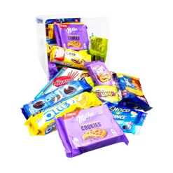 LU Vieruurtjes XL koekjespakket met chocolade: Milka, , Prince, Oreo, Mikado & Lotus Dino< Koek