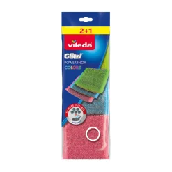 Vileda Schuurspons Glitzi Power Inox Colors 2+1< Schoonmaakartikelen