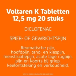 Voltaren K 12,5mg Diclofenac-Kalium Filmomhulde Tabletten< Pijn